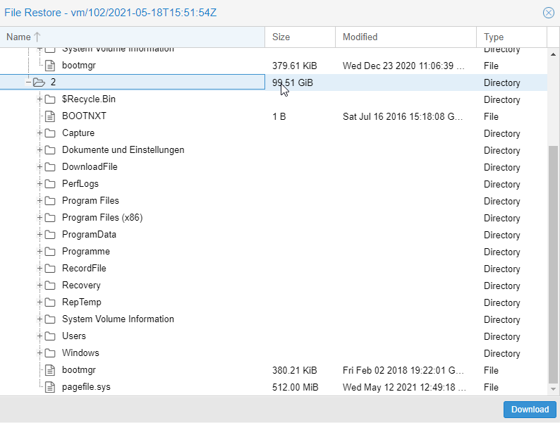 Single File Restore eines virtuellen Windows Servers in Proxmox